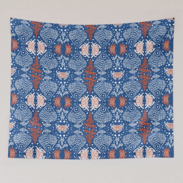 Item preview, Ocean Batik Fish, Coral and Crabs in Indigo Blue Coral  designed and sold by HillsandSheep.