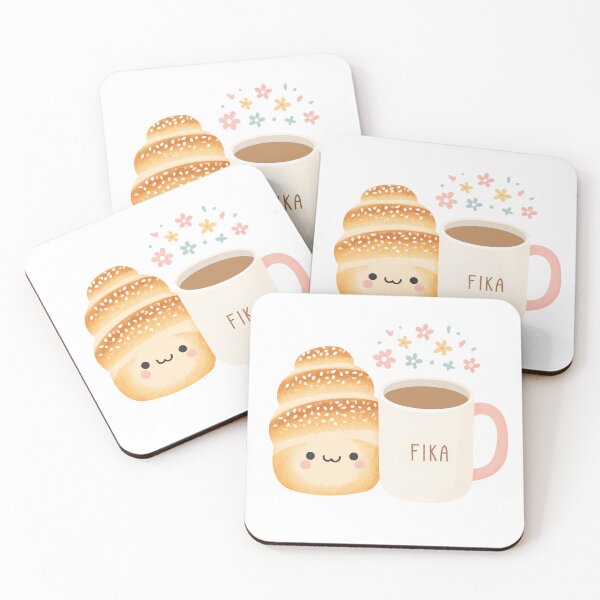 Item preview,  Kawaii Coffee and Kanelbullar Fika Cute Scandinavian Art designed and sold by BobaBunny76.