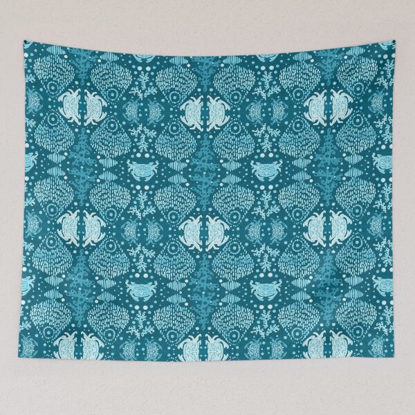 Item preview, Ocean Batik Fish, Coral and Crabs in Teal designed and sold by HillsandSheep.
