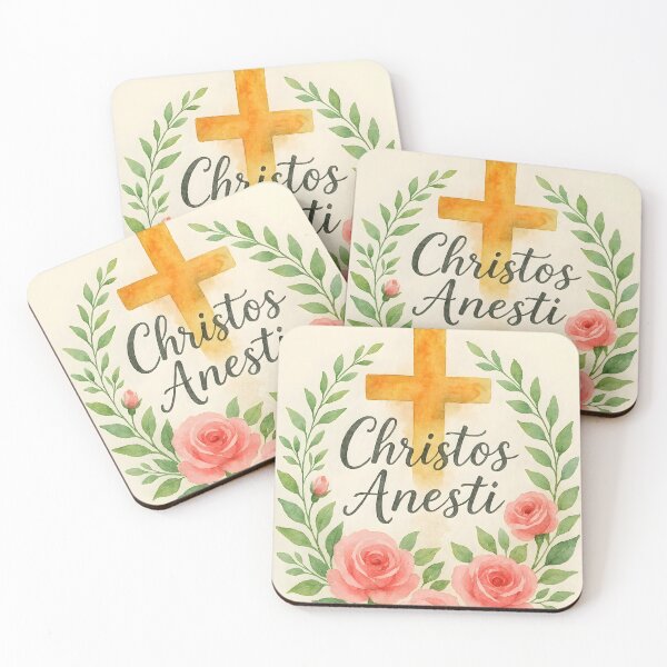 Item preview, Christos Anesti – Pink Watercolor Roses around the Cross designed and sold by EmeraldeaArt.