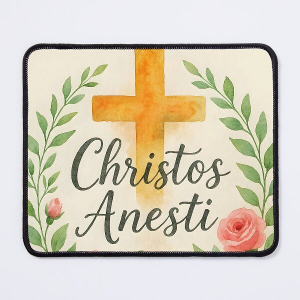 Item preview, Christos Anesti – Pink Watercolor Roses around the Cross designed and sold by EmeraldeaArt.