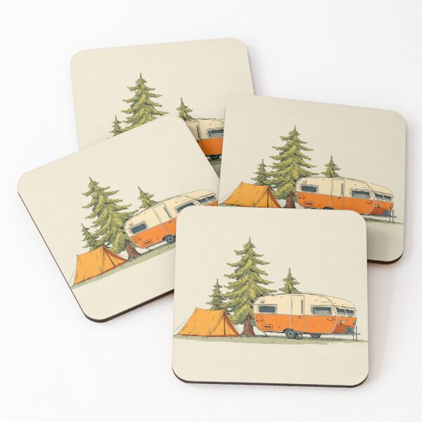 Item preview, Vintage trailer with tent in forest designed and sold by anytka.