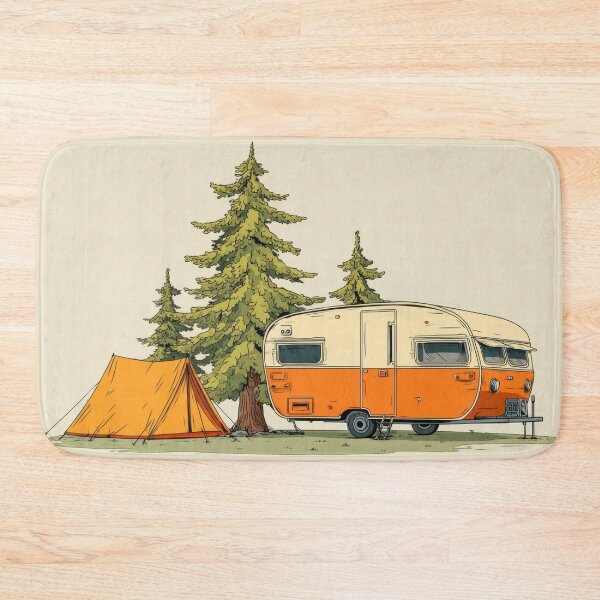 Item preview, Vintage trailer with tent in forest designed and sold by anytka.