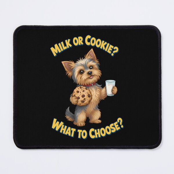 Item preview, Yorkshire Terrier's Big Dilemma - Cereal Cookie or Milk? designed and sold by Art-Arcade6.