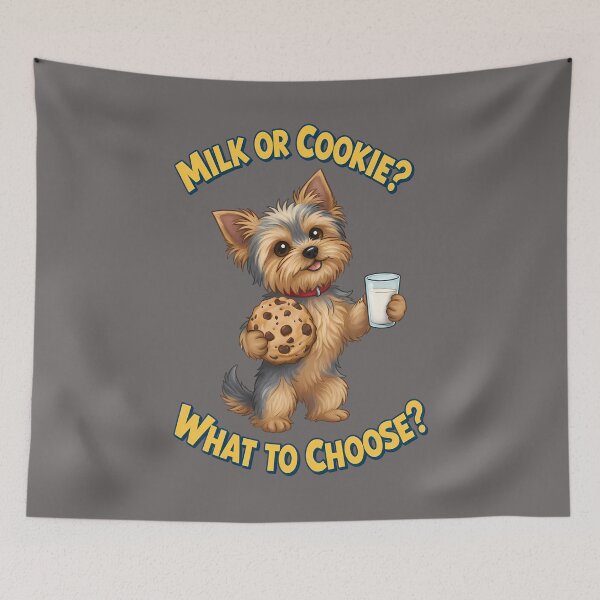 Item preview, Yorkshire Terrier's Big Dilemma - Cereal Cookie or Milk? designed and sold by Art-Arcade6.