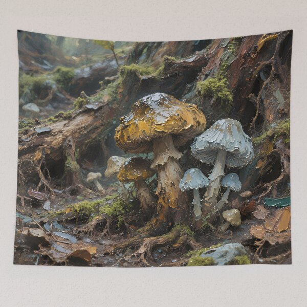 Item preview, Moody Forest Mushrooms Art Print – Dark Cottagecore Woodland Fungi Aesthetic, Magical Nature Painting designed and sold by cr6zym1nd.