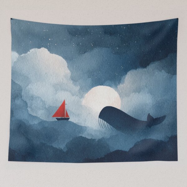 Item preview, Whale and sailboat at night designed and sold by anytka.