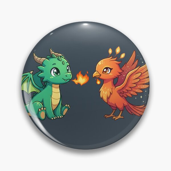 Item preview, Cute Baby Dragon and Phoenix Fire Friends - Chibi Mythical Creature Couple designed and sold by WalterAdd.