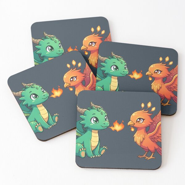 Item preview, Cute Baby Dragon and Phoenix Fire Friends - Chibi Mythical Creature Couple designed and sold by WalterAdd.