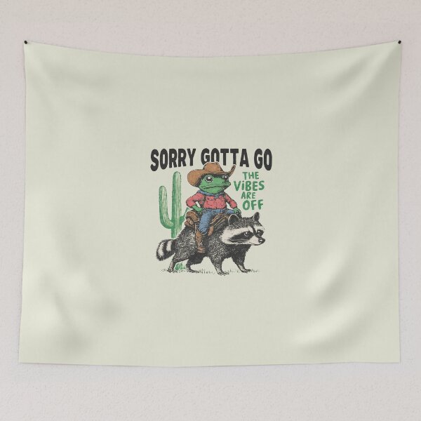 Item preview, Sorry Gotta Go The Vibes Are Off Cowboy Frog Riding Raccoon The Vibes Are Off Weird Vintage Style Western Sarcastic Wild West Animal Lover designed and sold by Kovav.