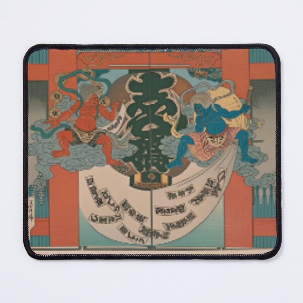 Item preview, Fujin and Raijin: The Japanese Gods of Wind and Thunder - Vintage Senjafuda Style designed and sold by senjya-d.