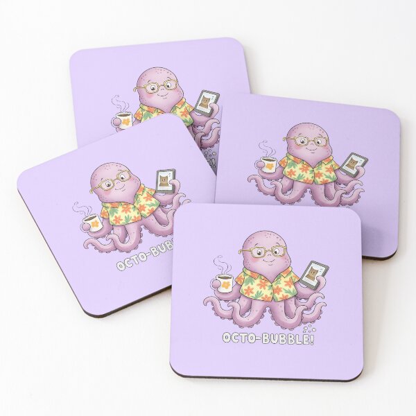 Item preview, Cute Octo-Bubble Watercolor Octopus with Coffee and Phone Illustration designed and sold by StickyDelights.
