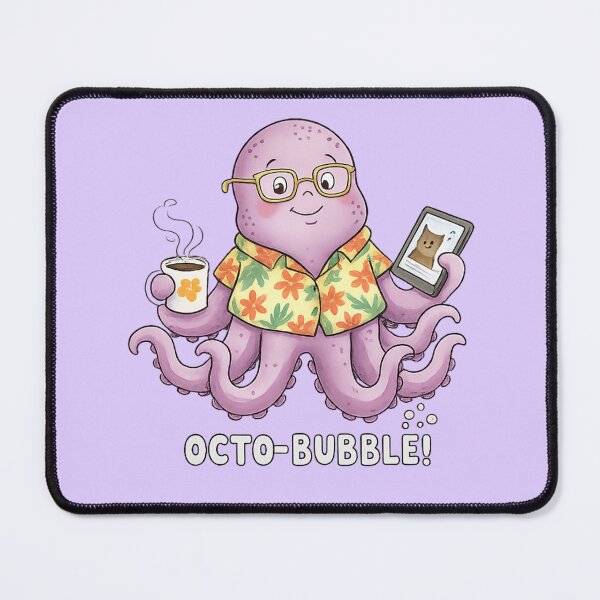 Item preview, Cute Octo-Bubble Watercolor Octopus with Coffee and Phone Illustration designed and sold by StickyDelights.