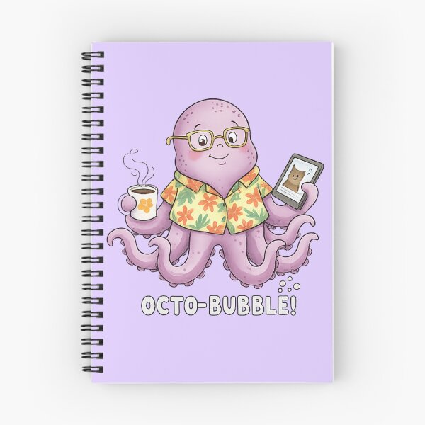 Item preview, Cute Octo-Bubble Watercolor Octopus with Coffee and Phone Illustration designed and sold by StickyDelights.