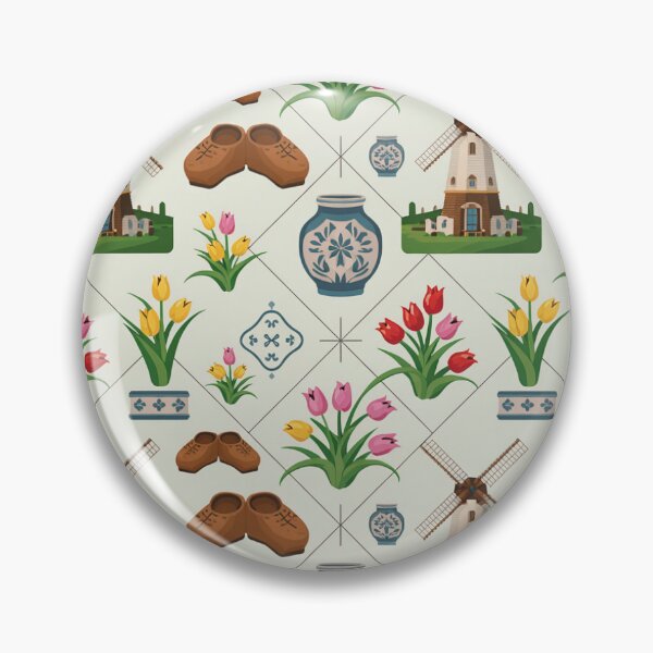 Item preview, Dutch Delft Blue Tulips & Windmills Seamless Pattern designed and sold by Midnight Veil Designs.