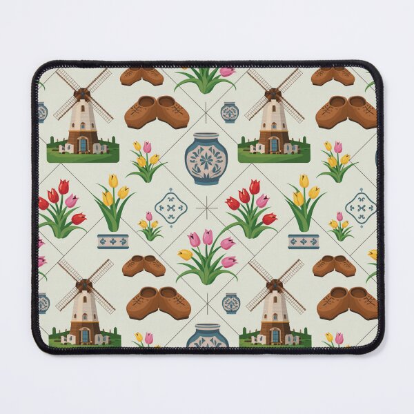 Item preview, Dutch Delft Blue Tulips & Windmills Seamless Pattern designed and sold by Midnight Veil Designs.