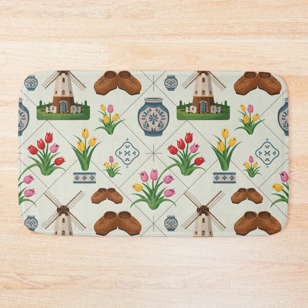 Item preview, Dutch Delft Blue Tulips & Windmills Seamless Pattern designed and sold by Midnight Veil Designs.