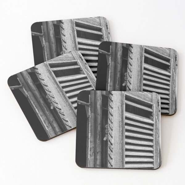 Item preview, Weathered Wooden Window Shutters Close-Up in Black and White for Rustic, Vintage Appeal designed and sold by Nmallia.