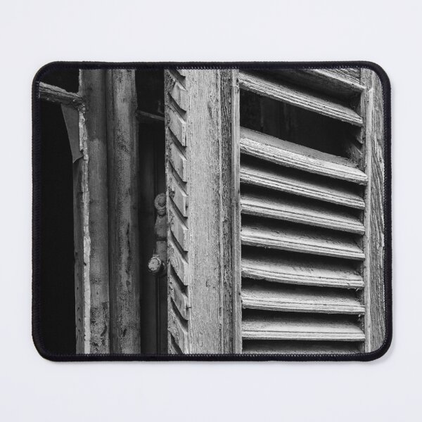 Item preview, Weathered Wooden Window Shutters Close-Up in Black and White for Rustic, Vintage Appeal designed and sold by Nmallia.