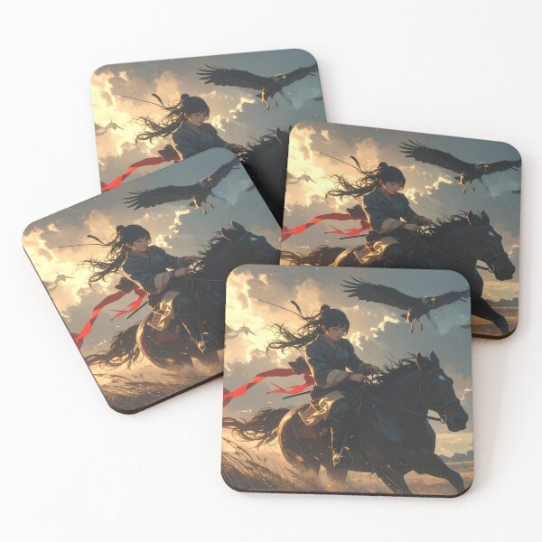 Item preview, Fantasy Warrior Girl Riding Horse — Epic Anime Rider designed and sold by Schoenenwald - Illustrations Uniques et Originales.