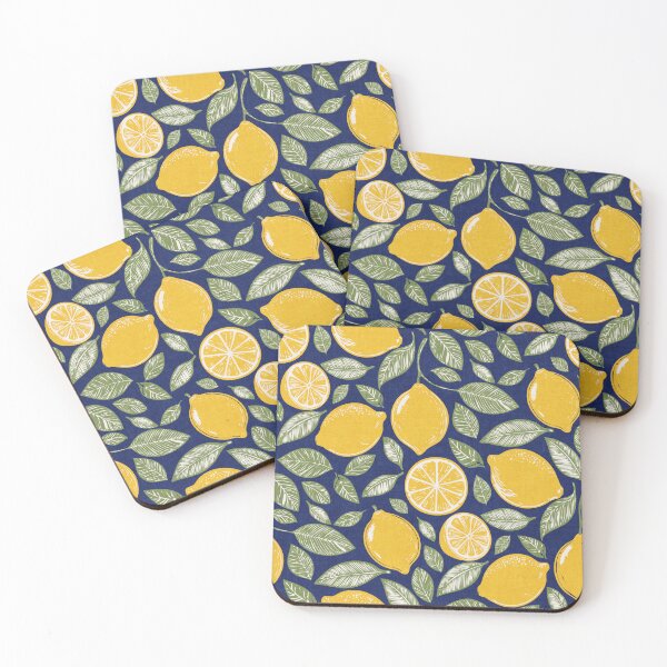 Item preview, Sunny Positano Yellow Lemon Harvest on Blue designed and sold by Claudia S. Design.