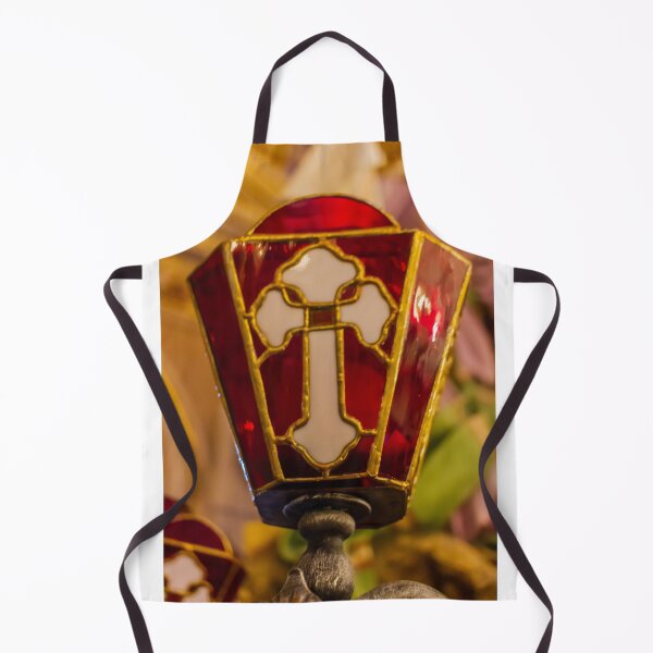 Item preview, Red Stained Glass Lamp With White Cross Motif in Ornate Church Interior Lighting designed and sold by Nmallia.