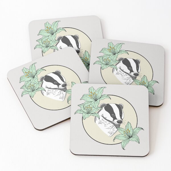 Item preview, Minimalistic badger with flowers designed and sold by Pamelarts.