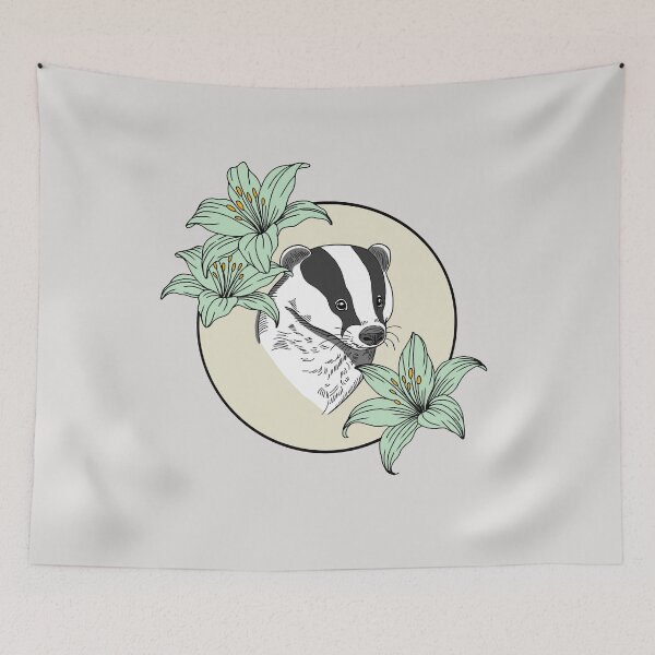 Item preview, Minimalistic badger with flowers designed and sold by Pamelarts.