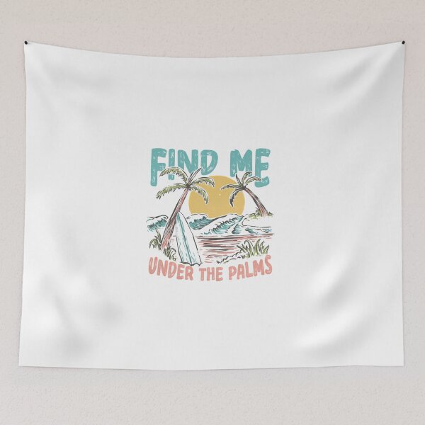 Item preview, Find Me Under the Palms — Retro Tropical Surf Illustration with Beach Sunset designed and sold by Colorful-Garden.