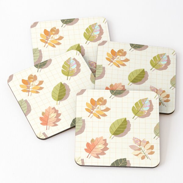 Item preview, A colorful illustration of leaves on a grid background designed and sold by Creative88Art.