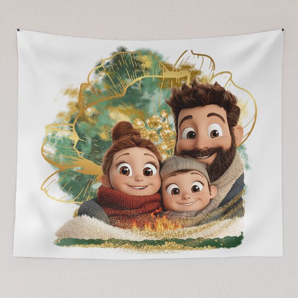Item preview, Happy Family Cartoon Portrait – Cute Cozy Winter Illustration, Loving Parents and Child, Heartwarming Gift Art designed and sold by ChenEngEng.