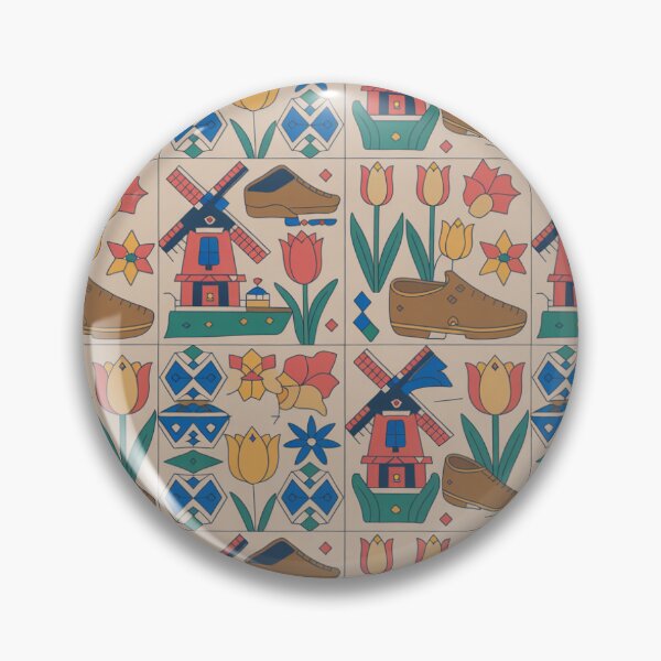 Item preview, Dutch Tile Windmills & Tulips Seamless Pattern designed and sold by Midnight Veil Designs.