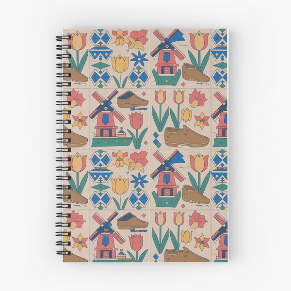 Item preview, Dutch Tile Windmills & Tulips Seamless Pattern designed and sold by Midnight Veil Designs.