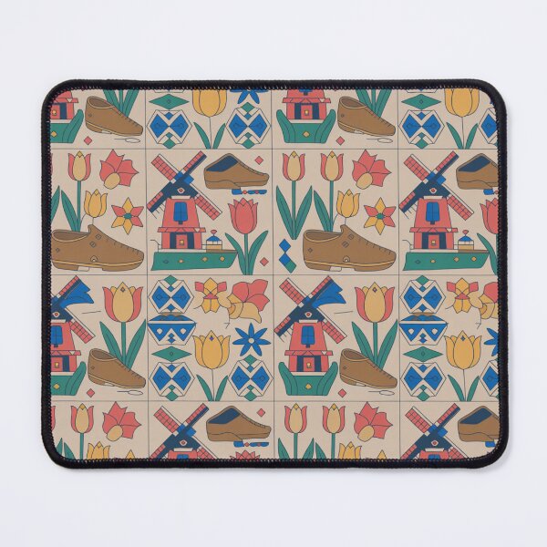 Item preview, Dutch Tile Windmills & Tulips Seamless Pattern designed and sold by Midnight Veil Designs.