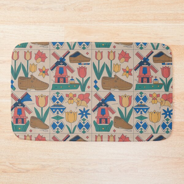 Item preview, Dutch Tile Windmills & Tulips Seamless Pattern designed and sold by Midnight Veil Designs.