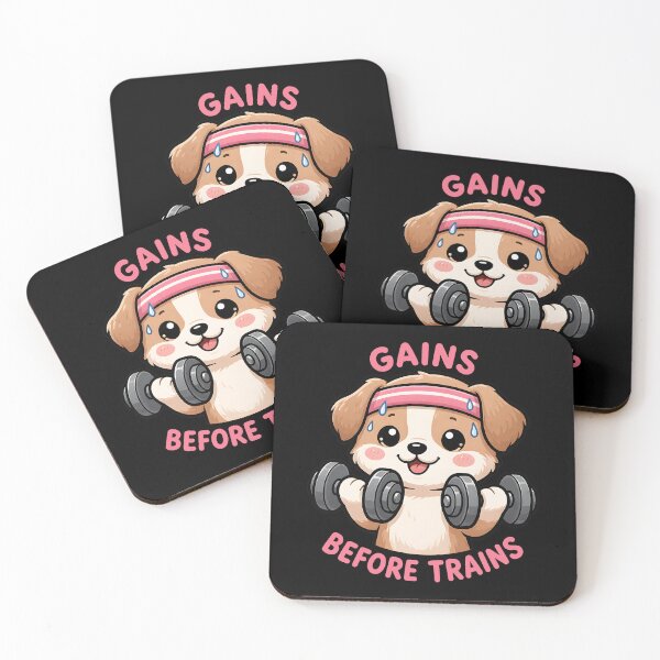 Item preview, Funny Gym Dog Lifting Weights “Gains Before Trains” designed and sold by timizar.