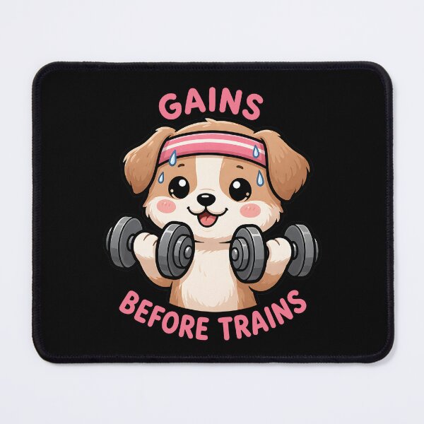 Item preview, Funny Gym Dog Lifting Weights “Gains Before Trains” designed and sold by timizar.