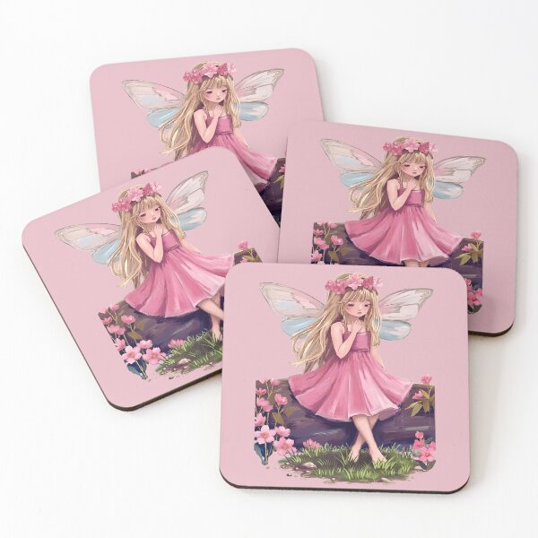 Item preview, Cute Anime Fairy — Pink Kawaii Fairy Girl with Butterfly Wings, Soft Cottagecore Fantasy Art designed and sold by INKandSOULbyLUNA.