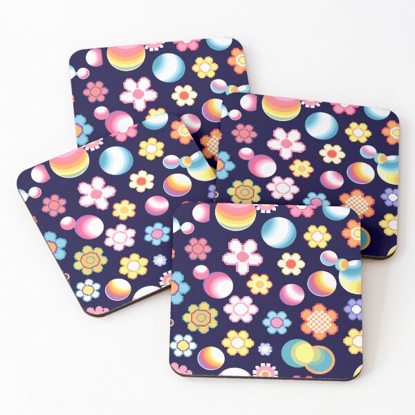 Item preview, A colorful pattern of flowers and bubbles on a dark blue background designed and sold by Creative88Art.