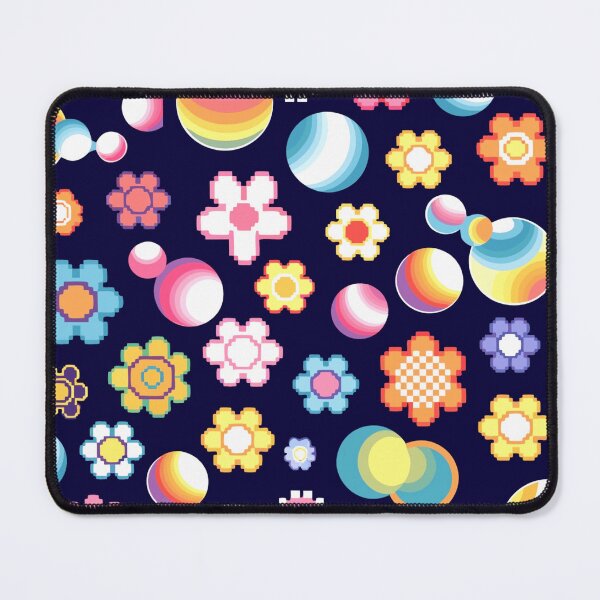 Item preview, A colorful pattern of flowers and bubbles on a dark blue background designed and sold by Creative88Art.