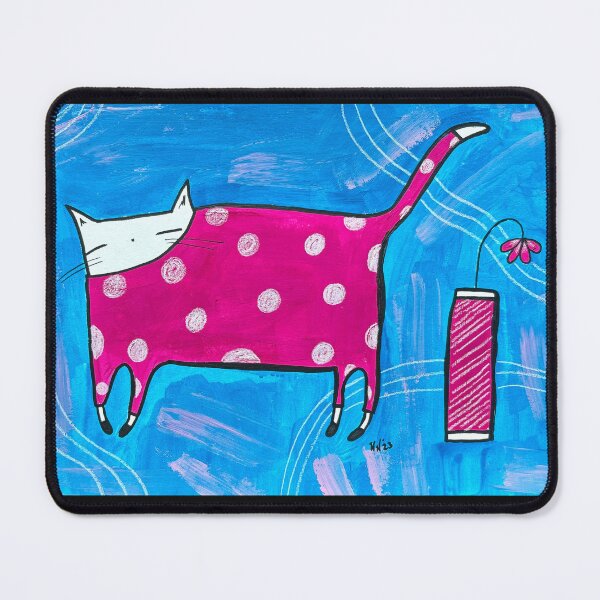 Item preview, Pink Pajamas - Floral White Cat Mixed Media - Day 80 of 365  designed and sold by BeeandKiwi.