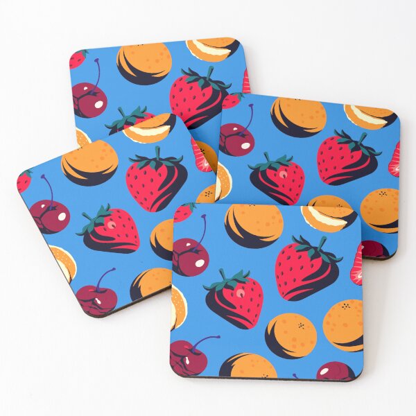 Item preview, A colorful illustration of various fruits and pastries on a blue background designed and sold by Creative88Art.