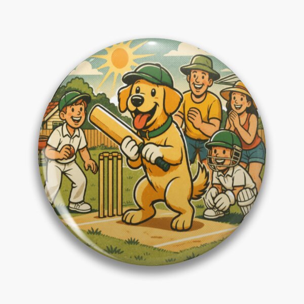Item preview, Australian Backyard Cricket Golden Labrador Family Cartoon designed and sold by PawPrintCustom.