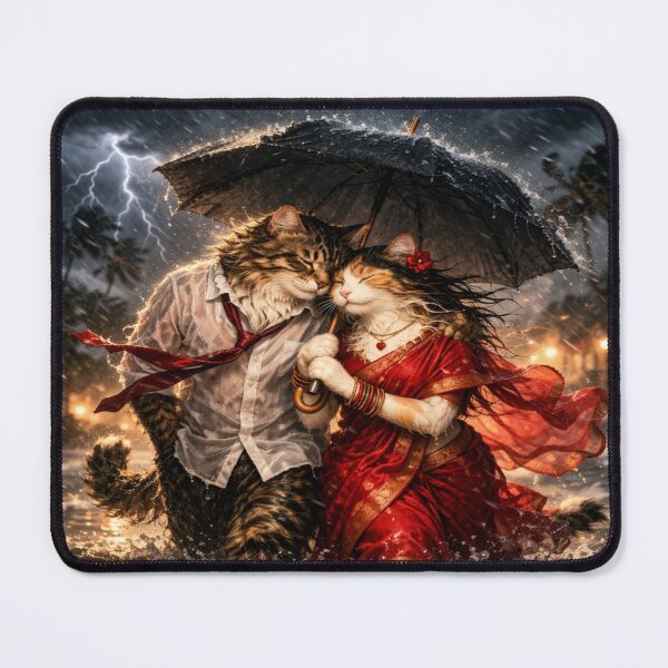 Item preview, Romantic Cats in Rain Under Umbrella | Cute Love Couple Animal Art designed and sold by ArtoryNest.