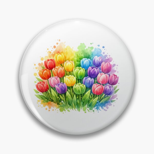 Item preview, Colorful tulip meadow watercolor design – rainbow spring flower T-shirt motif designed and sold by CoolContent Factory.