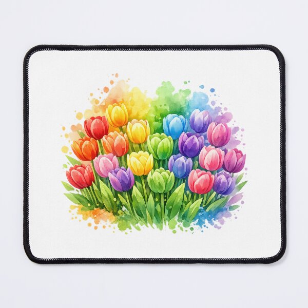Item preview, Colorful tulip meadow watercolor design – rainbow spring flower T-shirt motif designed and sold by CoolContent Factory.