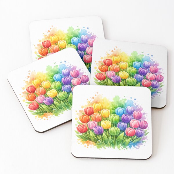 Item preview, Colorful tulip meadow watercolor design – rainbow spring flower T-shirt motif designed and sold by CoolContent Factory.