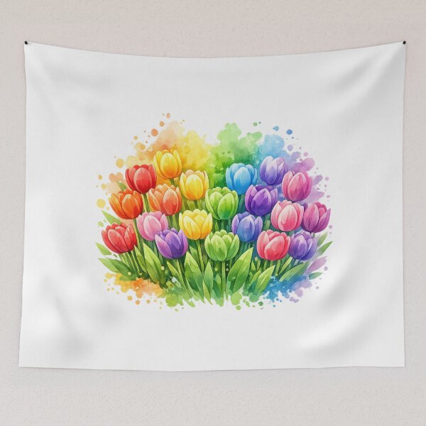 Item preview, Colorful tulip meadow watercolor design – rainbow spring flower T-shirt motif designed and sold by CoolContent Factory.