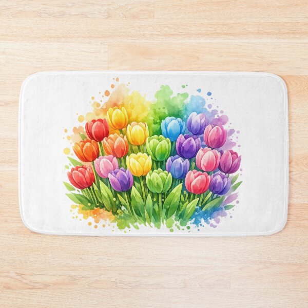 Item preview, Colorful tulip meadow watercolor design – rainbow spring flower T-shirt motif designed and sold by CoolContent Factory.