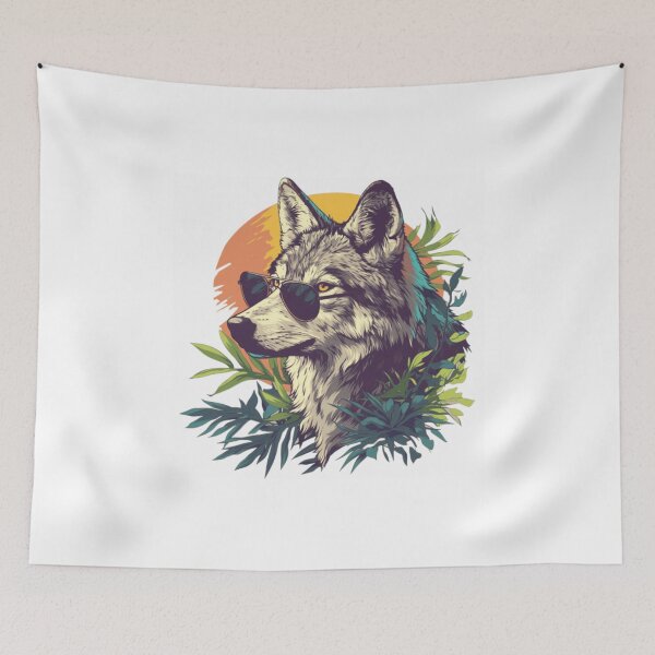 Item preview, Cool Wolf With Sunglasses Retro Sunset designed and sold by EkacaQ.